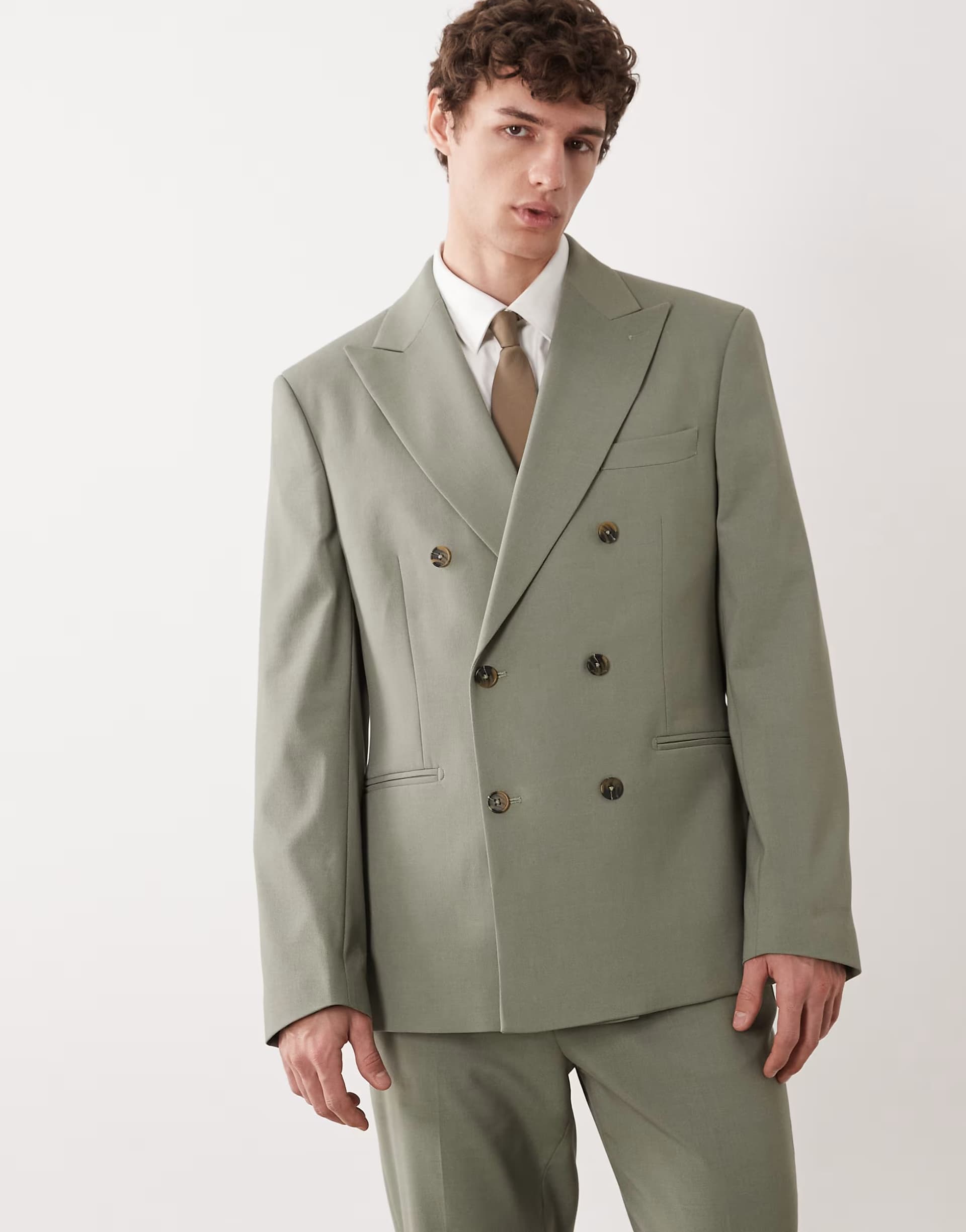 ASOS ASOS Double-Breasted Slim Suit Jacket in Mid Green