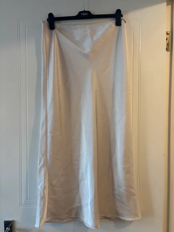 ASOS Design Cream satin midi skirt