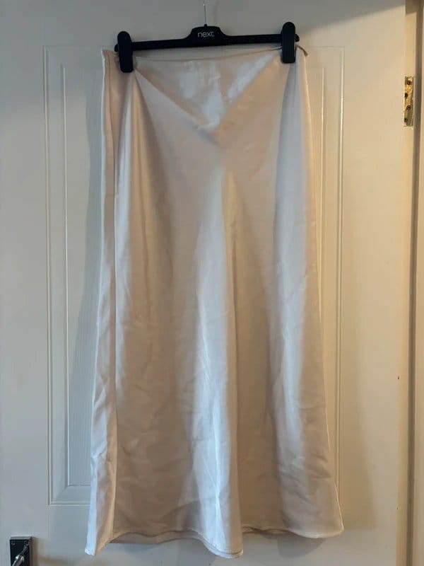 ASOS Design Cream Satin Midi Skirt