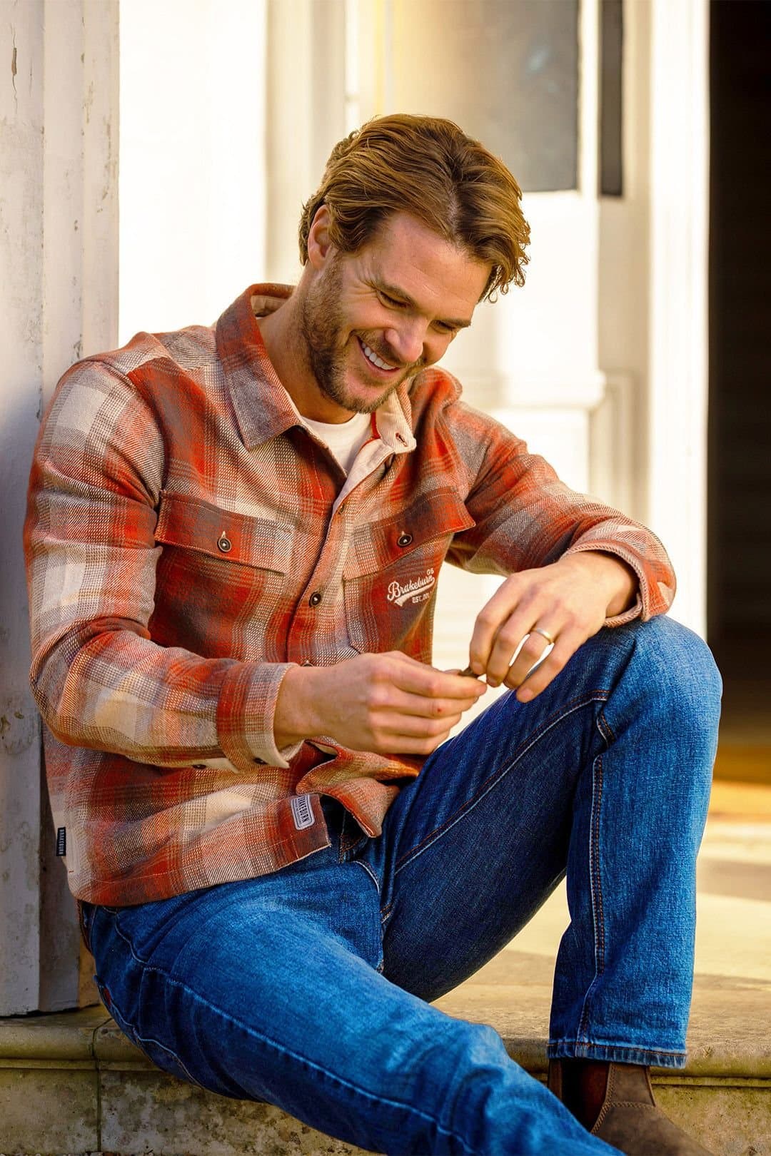 Brakeburn Brakeburn Men's Gunnersbury Check Shirt in Pale Orange