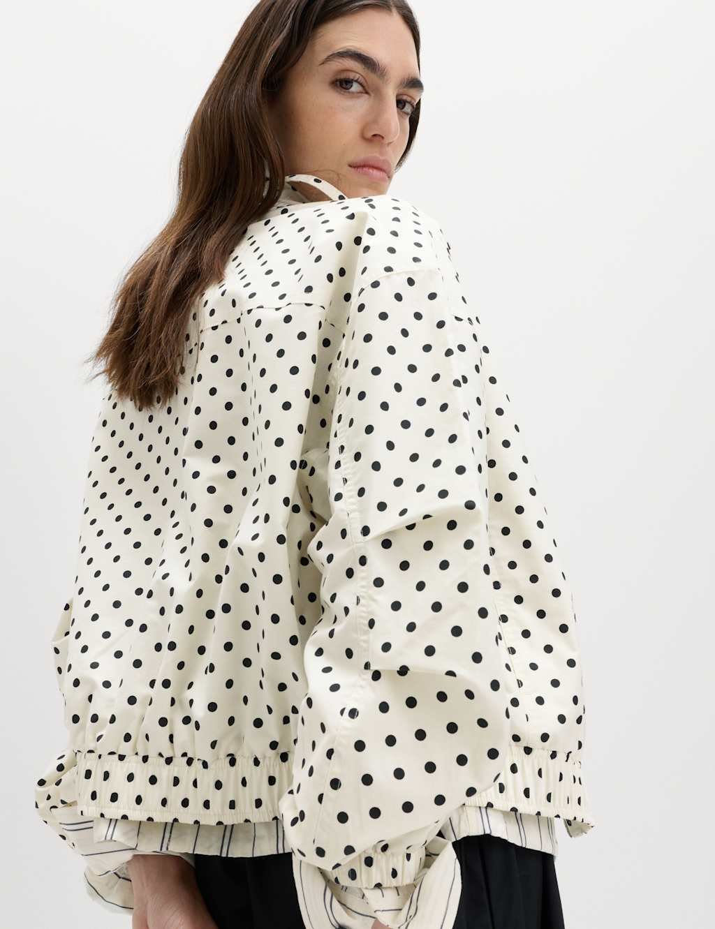 Marks & Spencer M&S Cotton Rich Funnel Neck Bomber Jacket Ivory Mix - 3