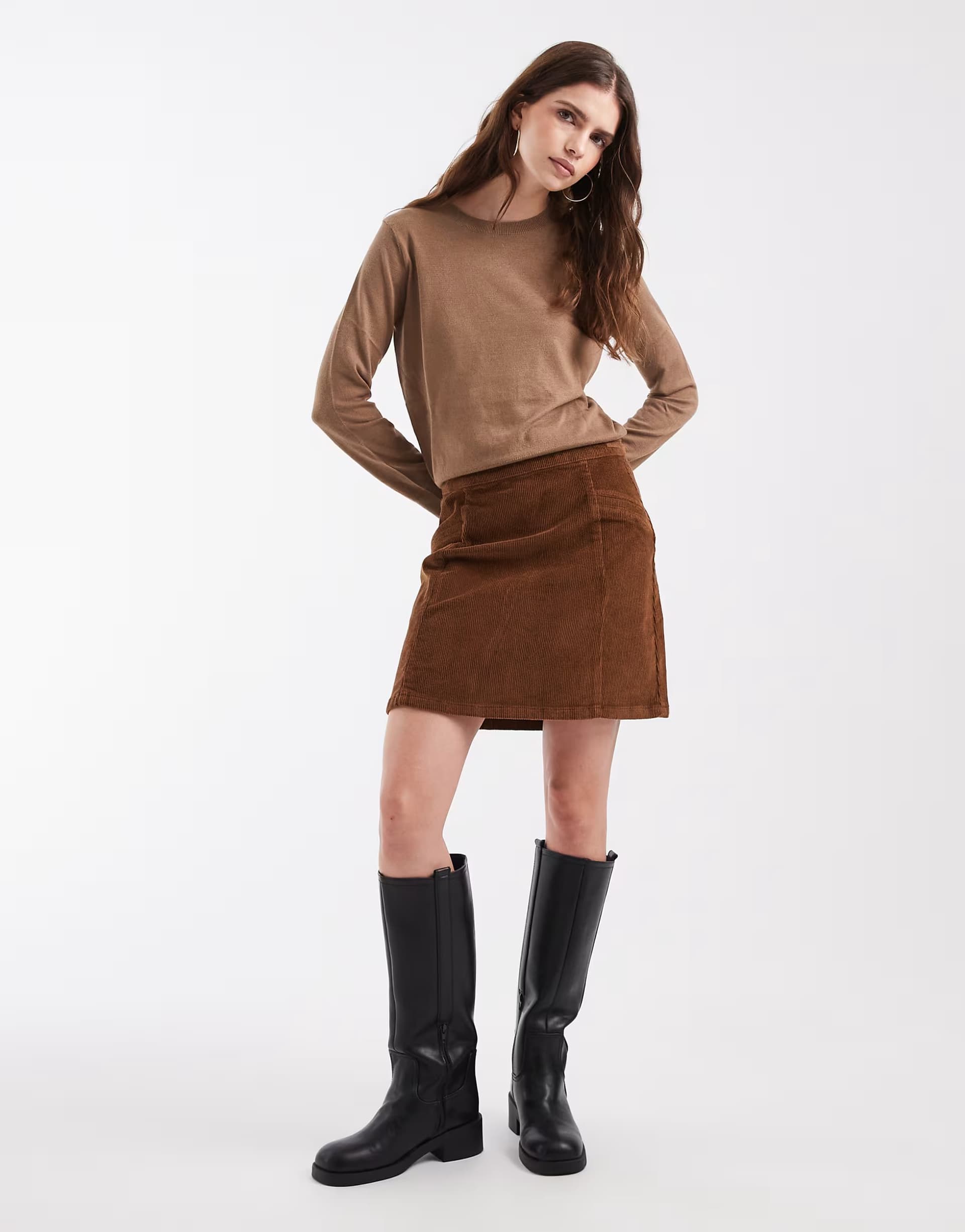 ASOS Vero Moda high rise corduroy mini skirt in light brown