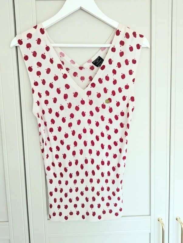 Topshop Rare Vintage Kate Moss for Topshop Red Apple Print Knit Vest Top UK 12