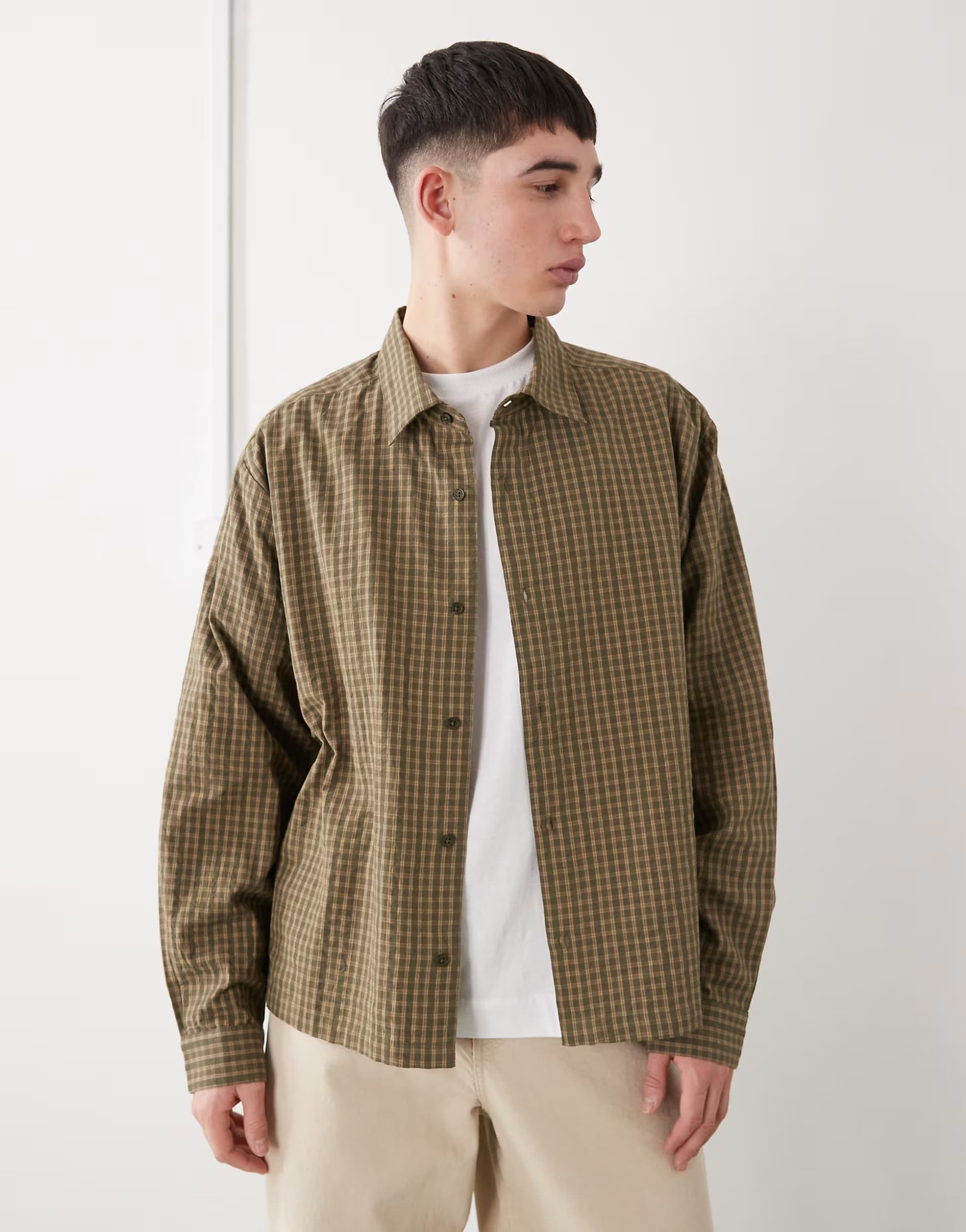 ASOS COLLUSION long sleeve boxy shirt in khaki check