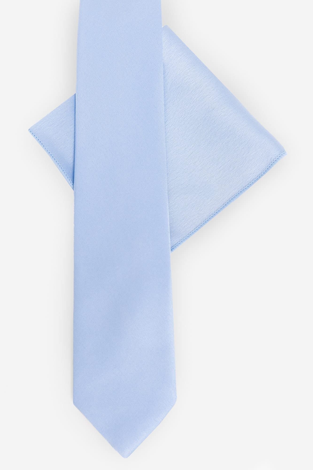 Maya Deluxe Maya Deluxe Men's Satin Tie Pocket Square Set in Light Blue