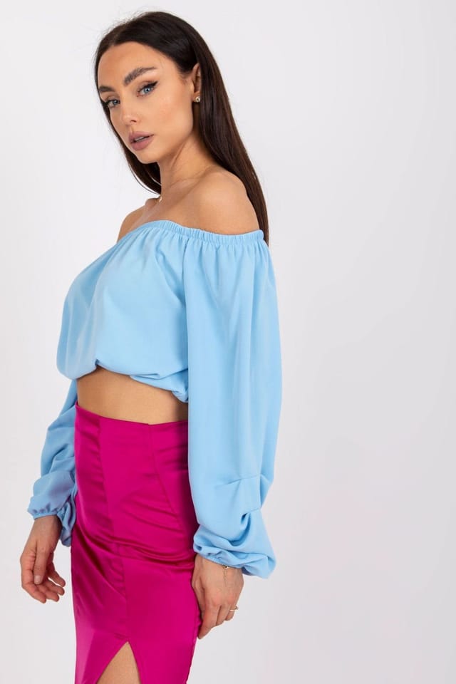 Love Lace Love Lace Women's Summer Shoulder Revealing Blouse with Wide Sleeves in Blue - 2