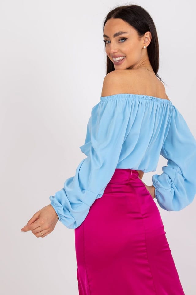 Love Lace Love Lace Women's Summer Shoulder Revealing Blouse with Wide Sleeves in Blue - 3