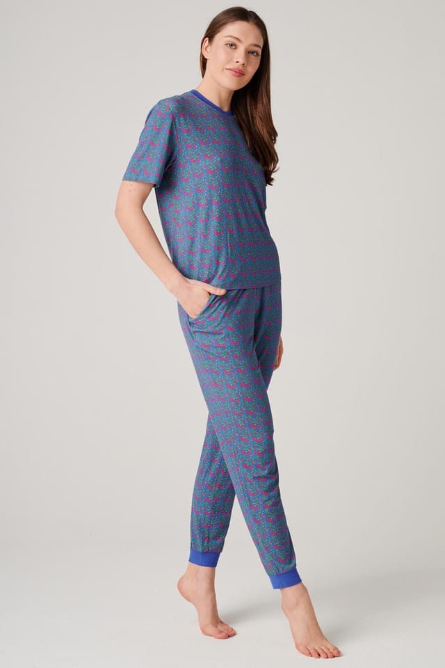 British Boxers British Boxers Women's "Boom Bloom" Bamboo Pyjama Set in Blue - 2