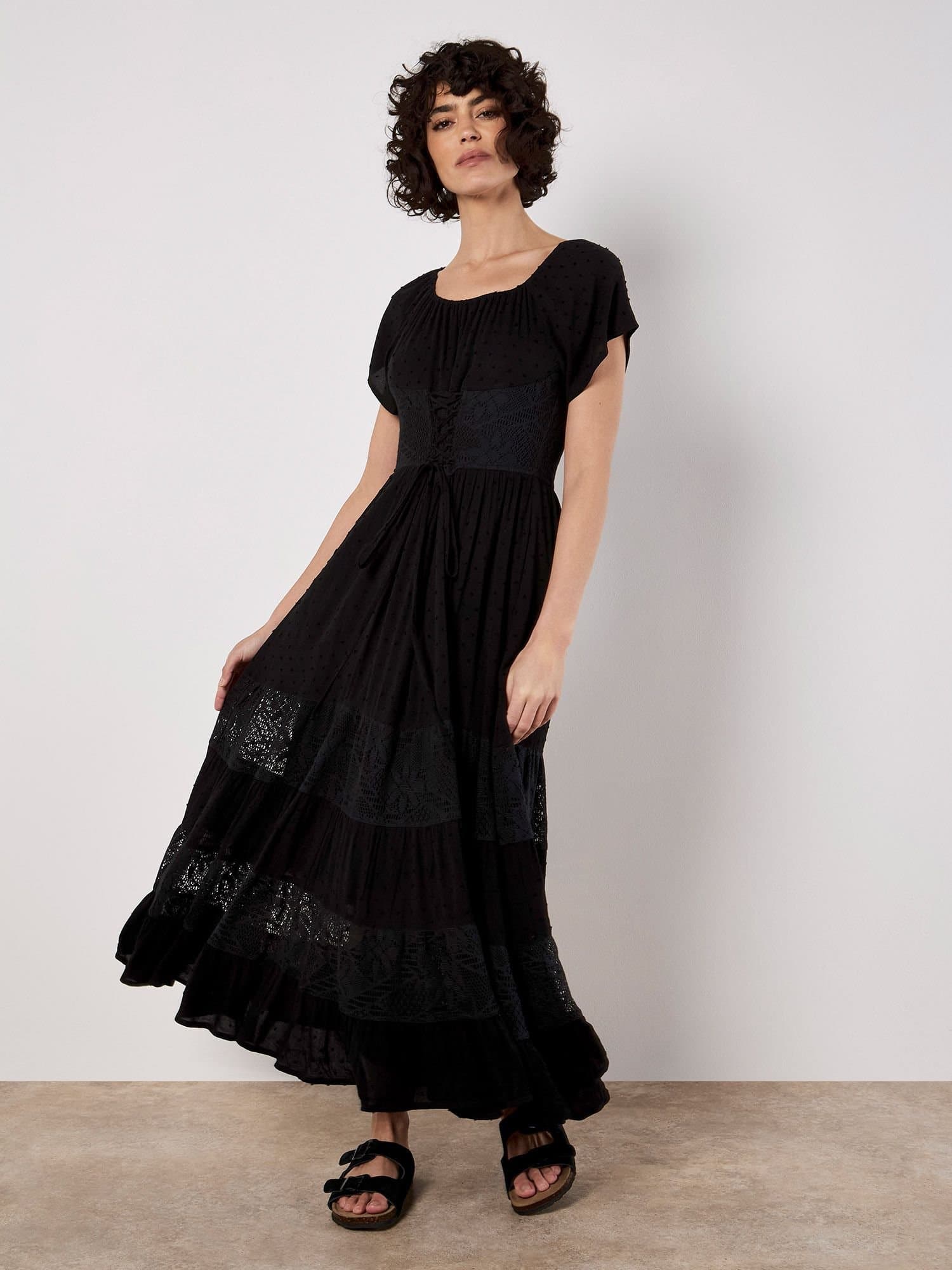 Apricot Apricot Women's Lace Detail Corset Maxi Dress in Black