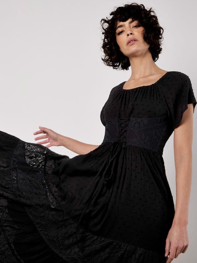 Apricot Apricot Women's Lace Detail Corset Maxi Dress in Black - 2