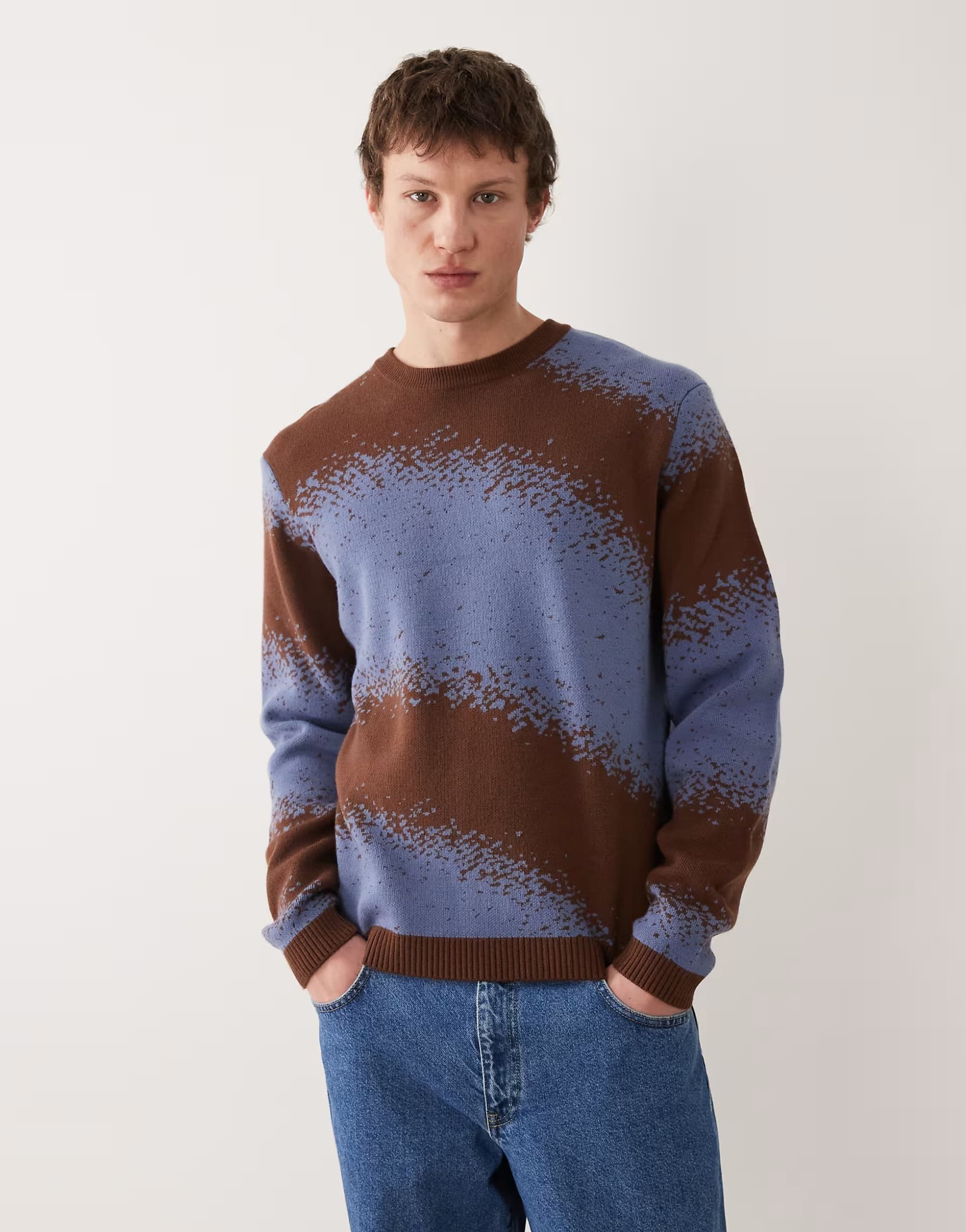 ASOS ASOS DESIGN relaxed knitted jumper with graphic in brown and blue