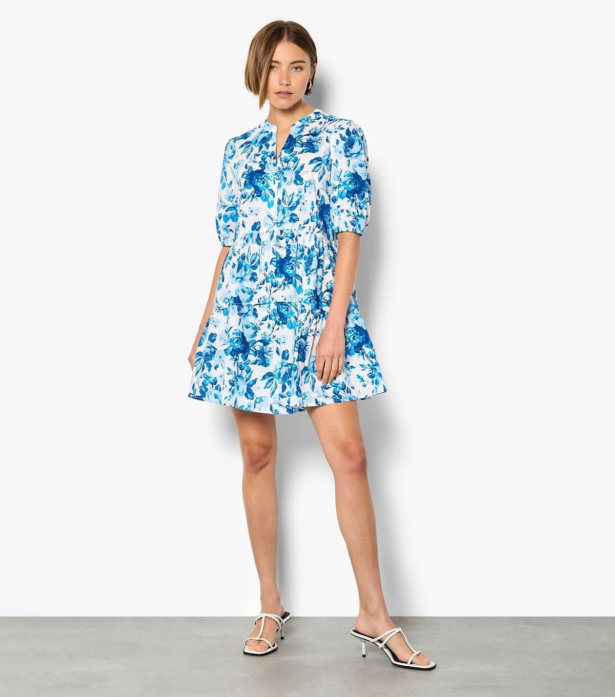 Apricot Women's Blue Cotton Floral Tiered Mini Dress Apricot New Look