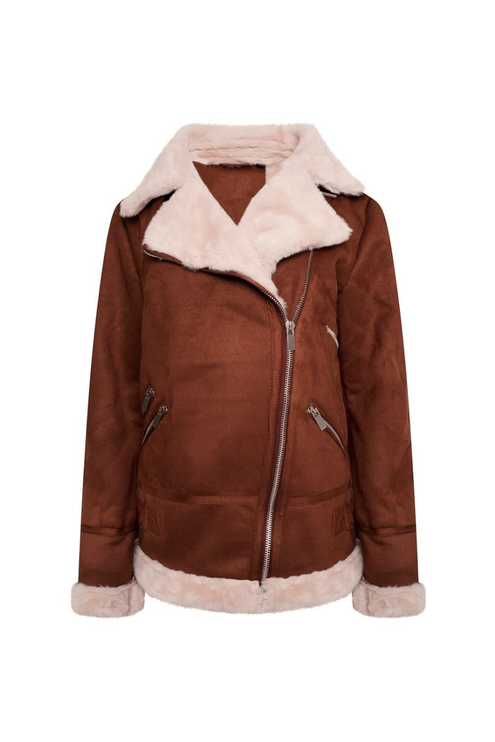 Barneys Originals Barneys Originals Women's Faux Fur Aviator Coat in Tan