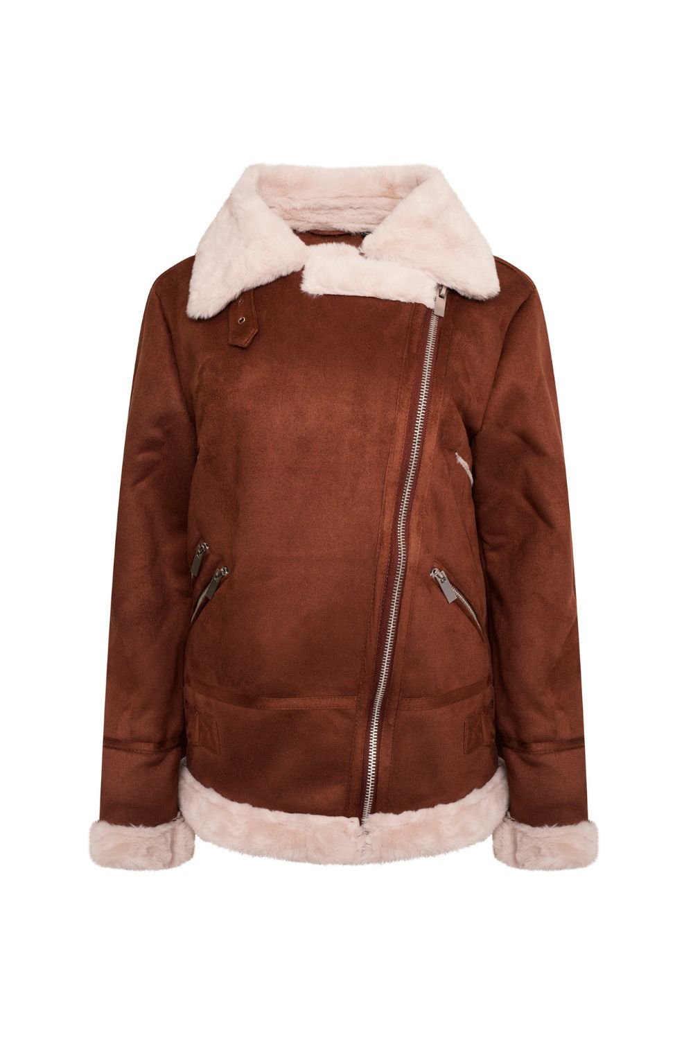 Barneys Originals Barneys Originals Women's Faux Fur Aviator Coat in Tan - 2