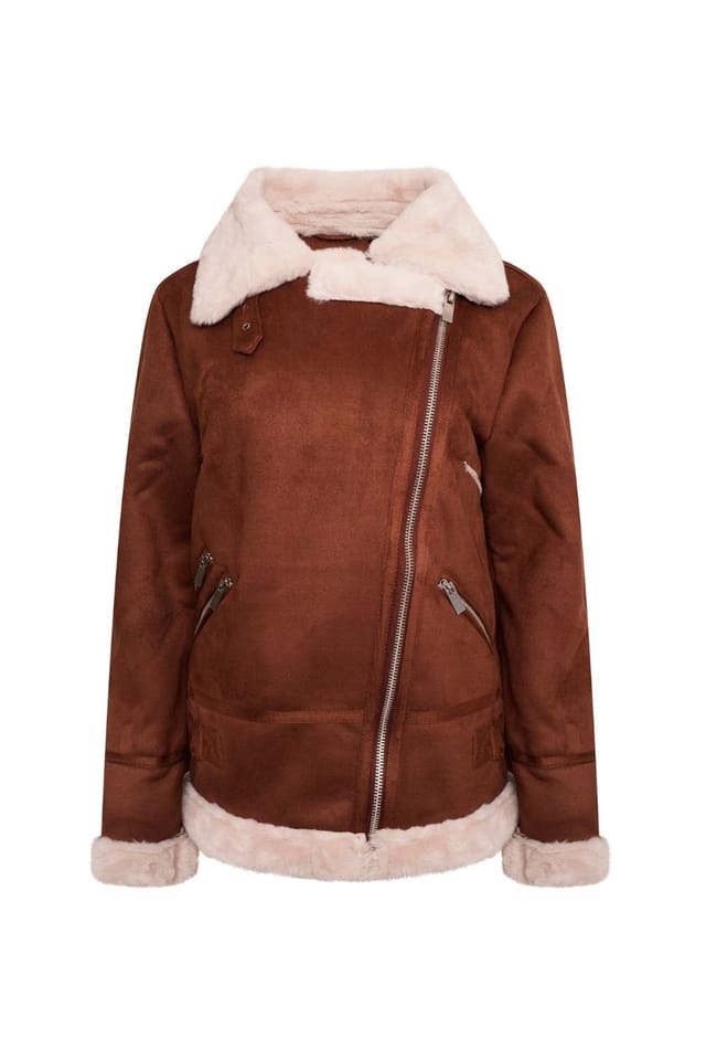 Barneys Originals Barneys Originals Women's Faux Fur Aviator Coat in Tan - 2