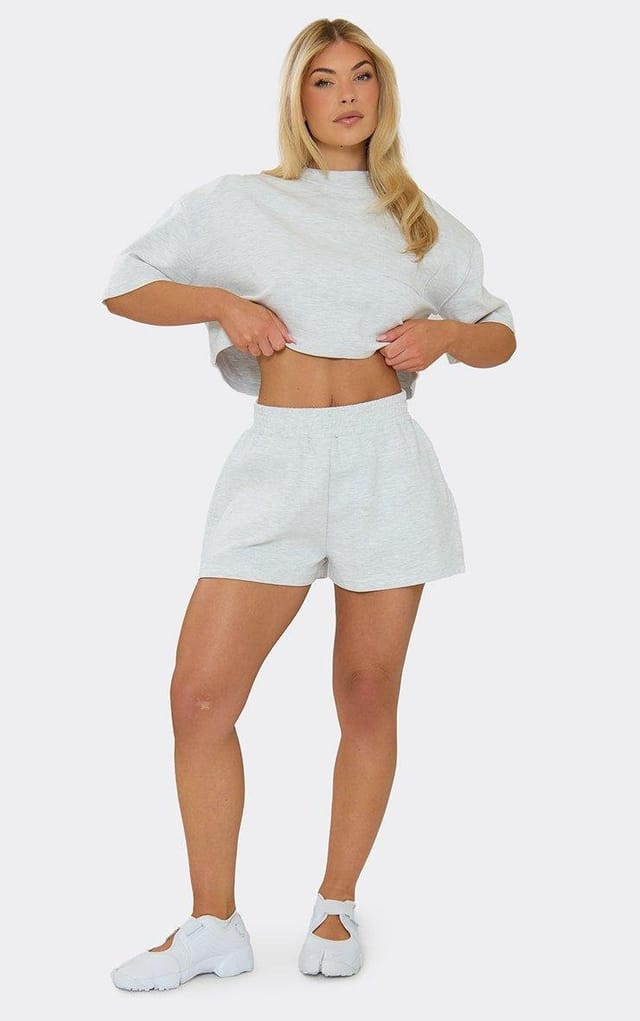 EGO Low Rise Shorts In Grey Marl Interlock, Women's Size UK 6 - 2