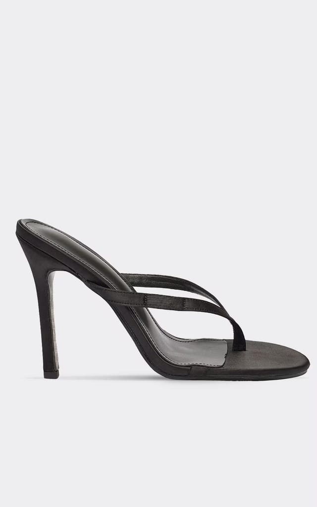 EGO Porla Thong Strap Heeled Mule In Black Satin, Women's Size UK 3 - 2