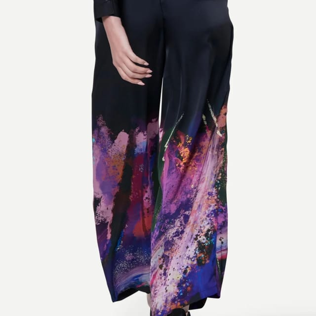 Zafur official Zafur official Women's Mayfair Trouser in Brushstroke Print/Caviar - 2