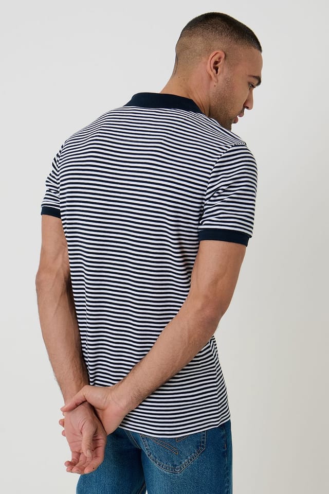 Threadbare Threadbare Men's 'Domino' Revere Collar Striped Pique Polo in Navy - 2