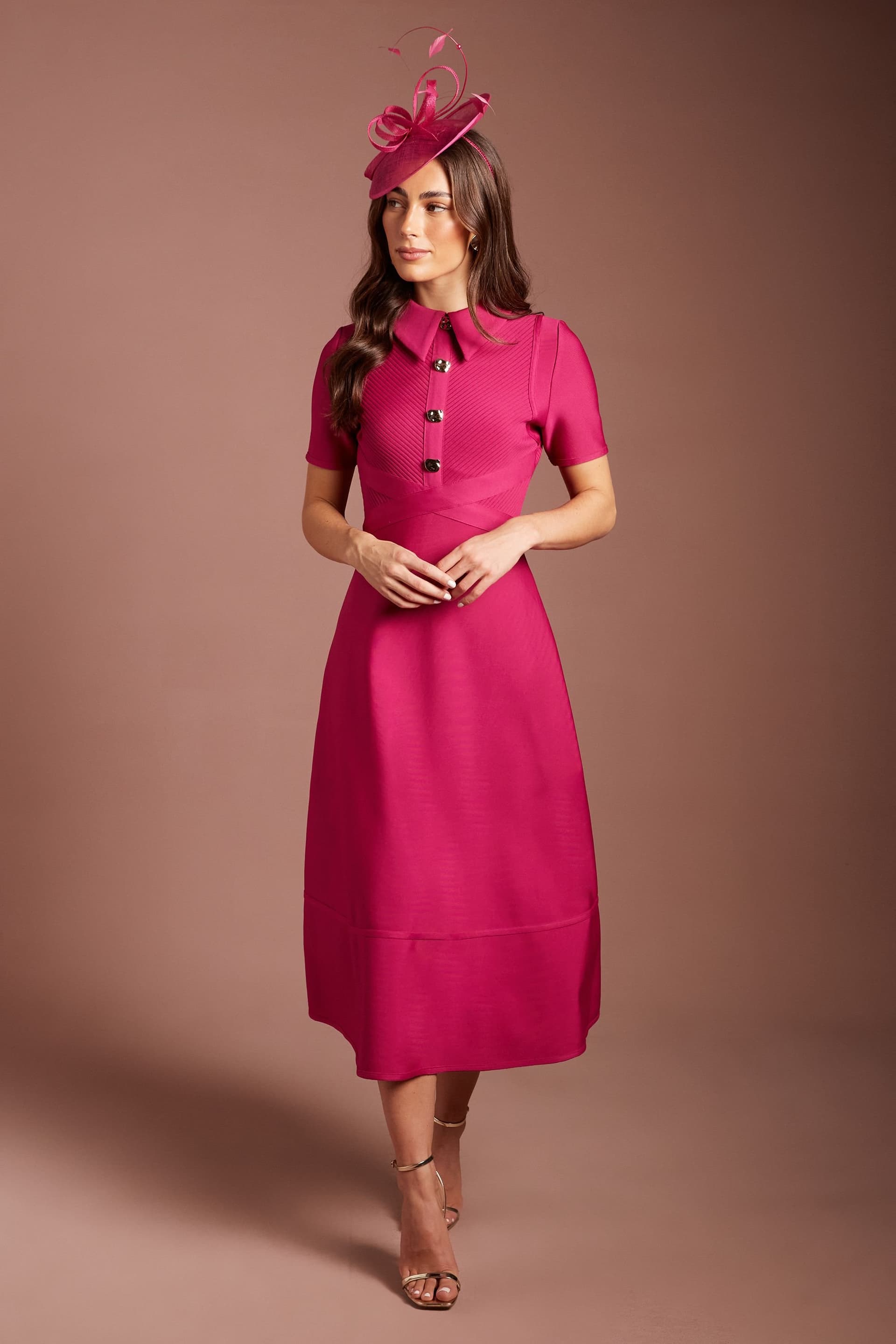 Coast Coast Women's Bandage Knit Short Sleeve Shirt Midi Dress in Berry