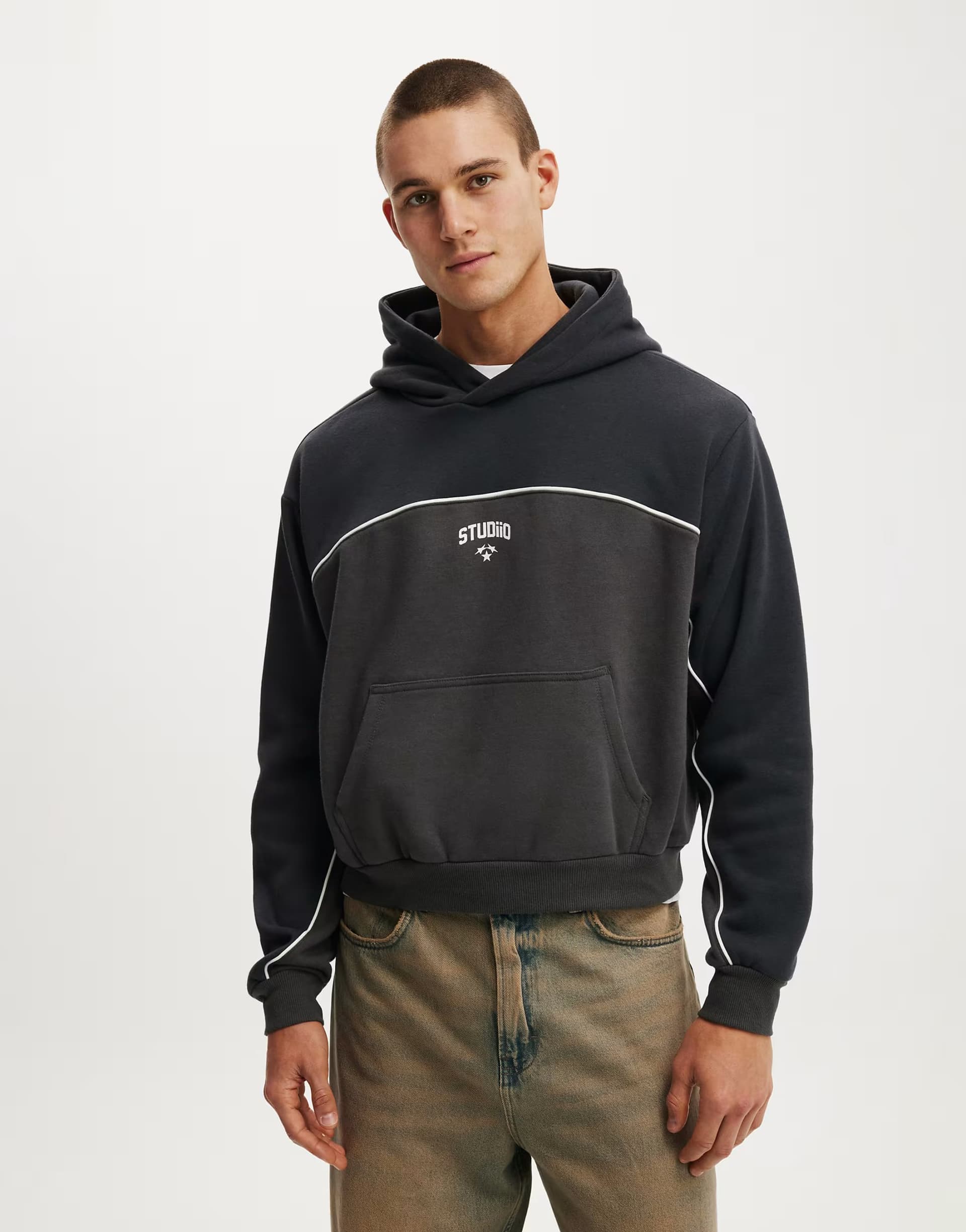 ASOS Cotton On Cropped fit graphic hoodie in black