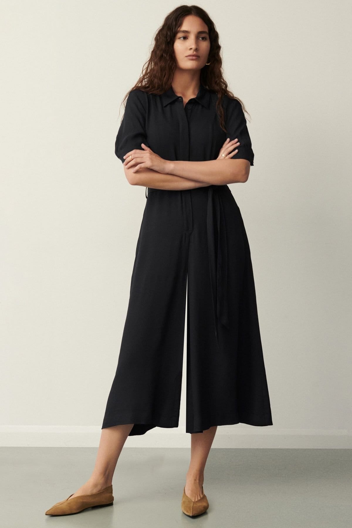 Finery London Finery London Women's Floralie Wide Leg Cropped Jumpsuit in Black - 4
