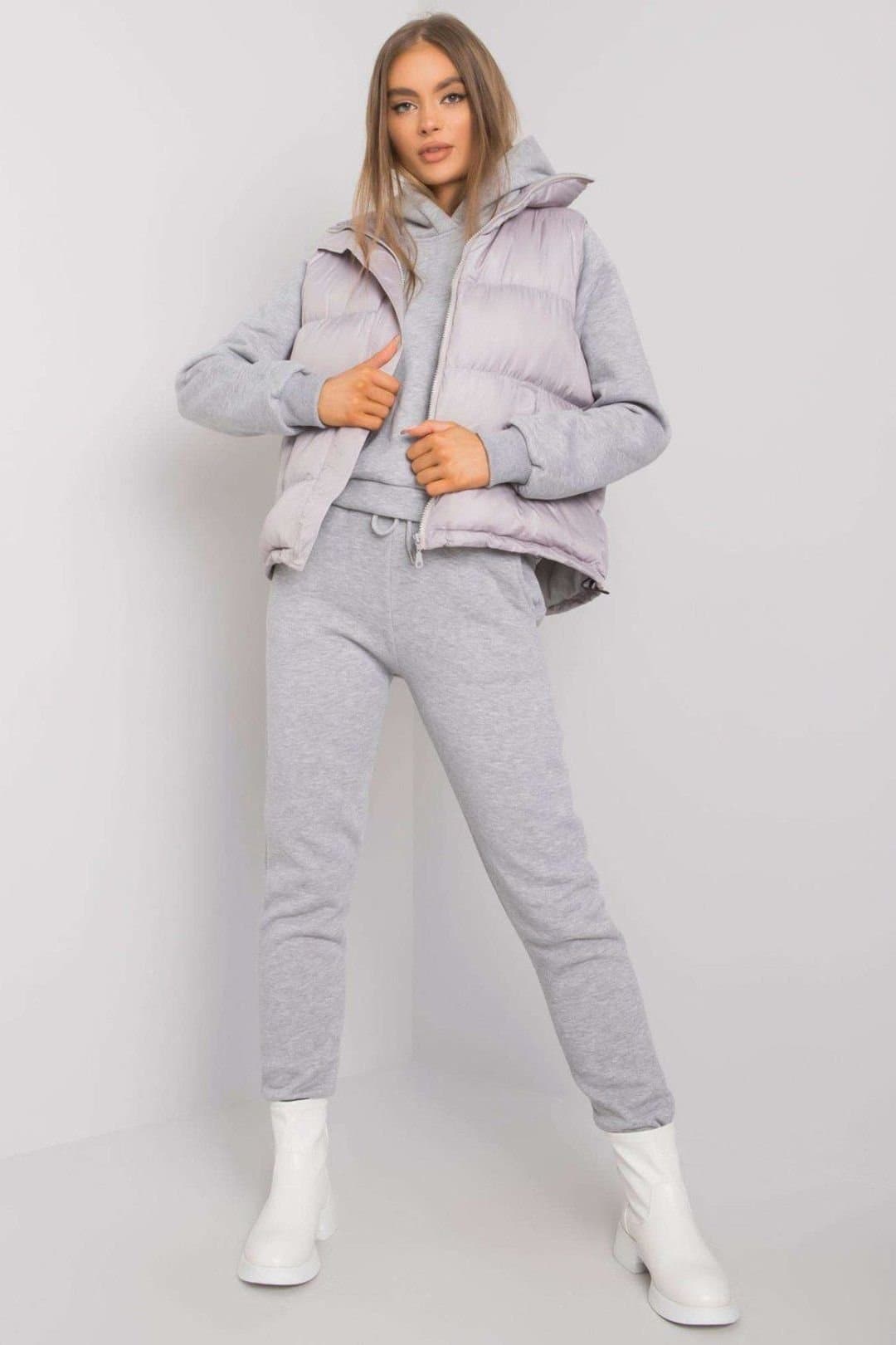 Love Lace Love Lace Women's Sweatshirt Sweatpants Down Vest Set in Grey