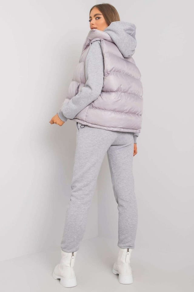 Love Lace Love Lace Women's Sweatshirt Sweatpants Down Vest Set in Grey - 3
