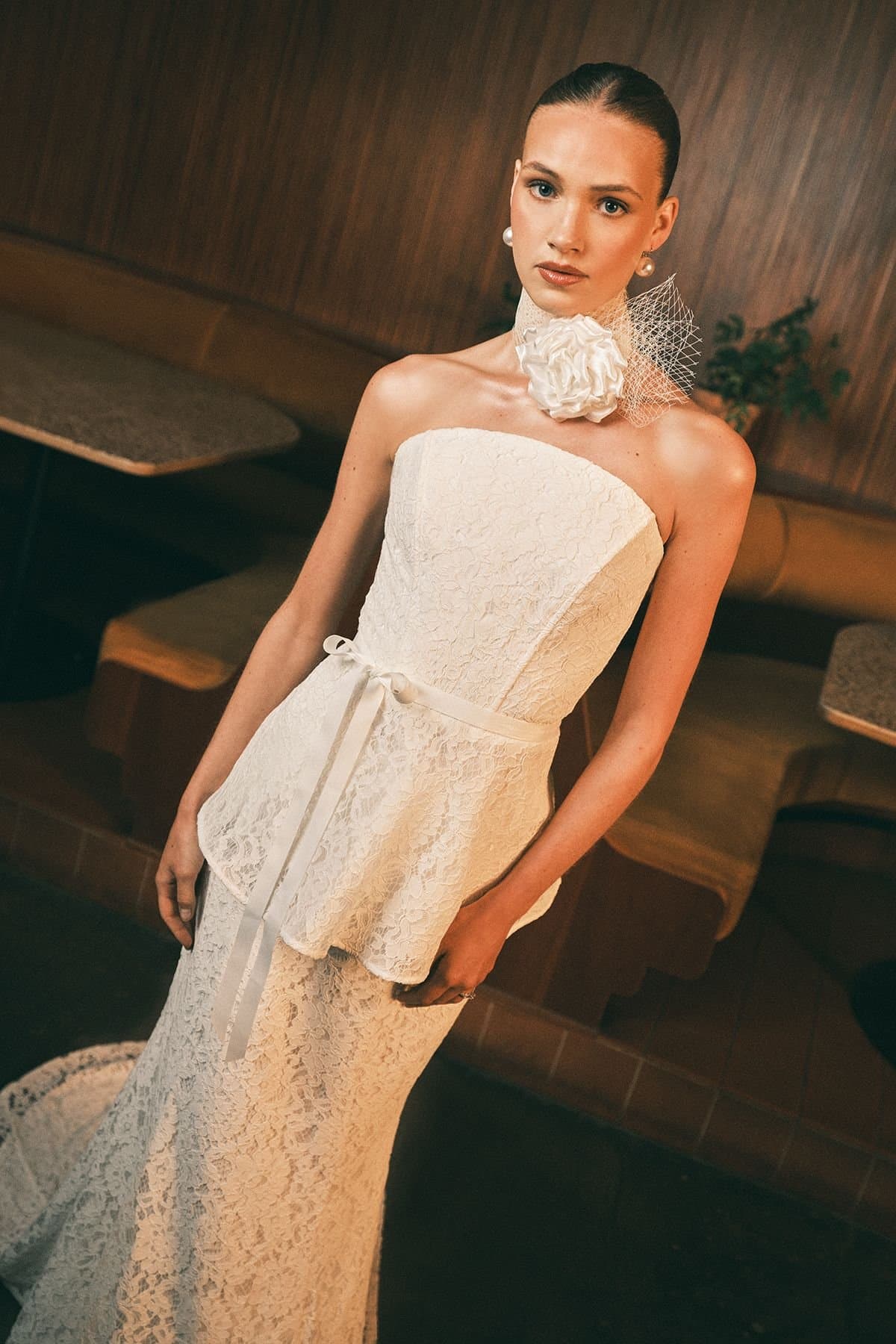 Coast Coast Women's Bandeau Lace Peplum Bridal Top in Ivory