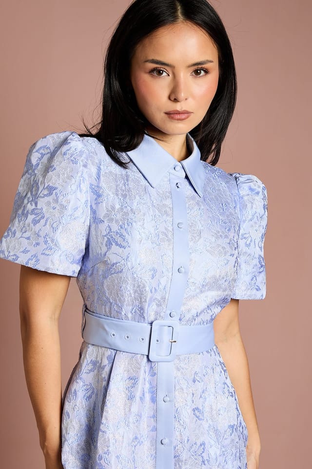 Coast Coast Women's Petite Short Sleeve Shirt Jacquard Midi Dress in Blue - 2