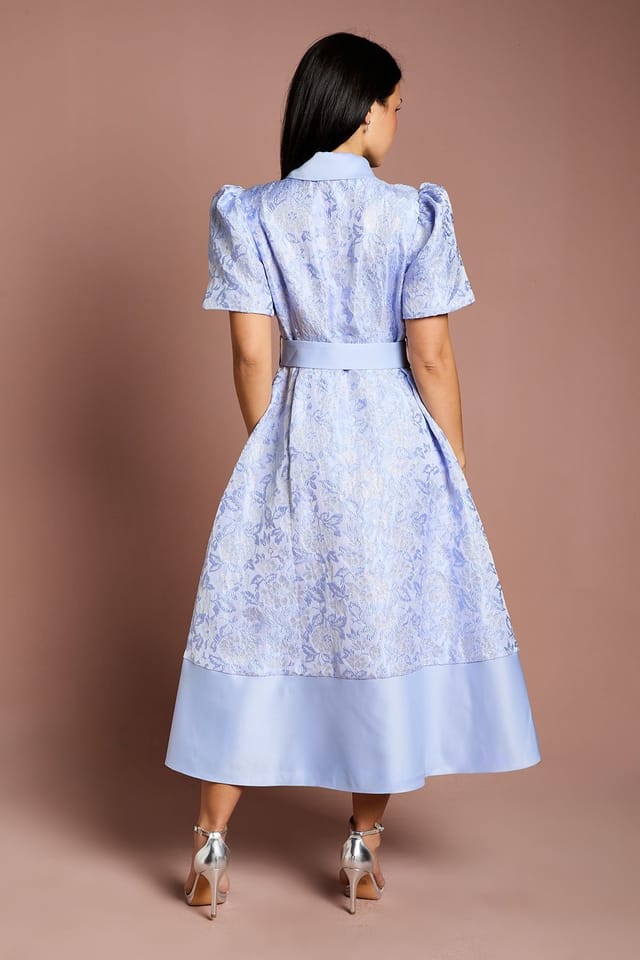 Coast Coast Women's Petite Short Sleeve Shirt Jacquard Midi Dress in Blue - 3