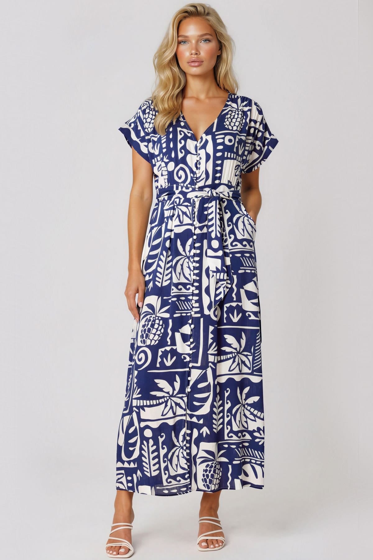 Aftershock London Royal Blue Tropical Print Maxi Dress
