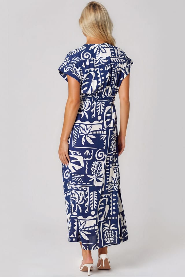 Aftershock London Aftershock London Women's Royal Blue Tropical Print Tie Waist Maxi Dress - 3