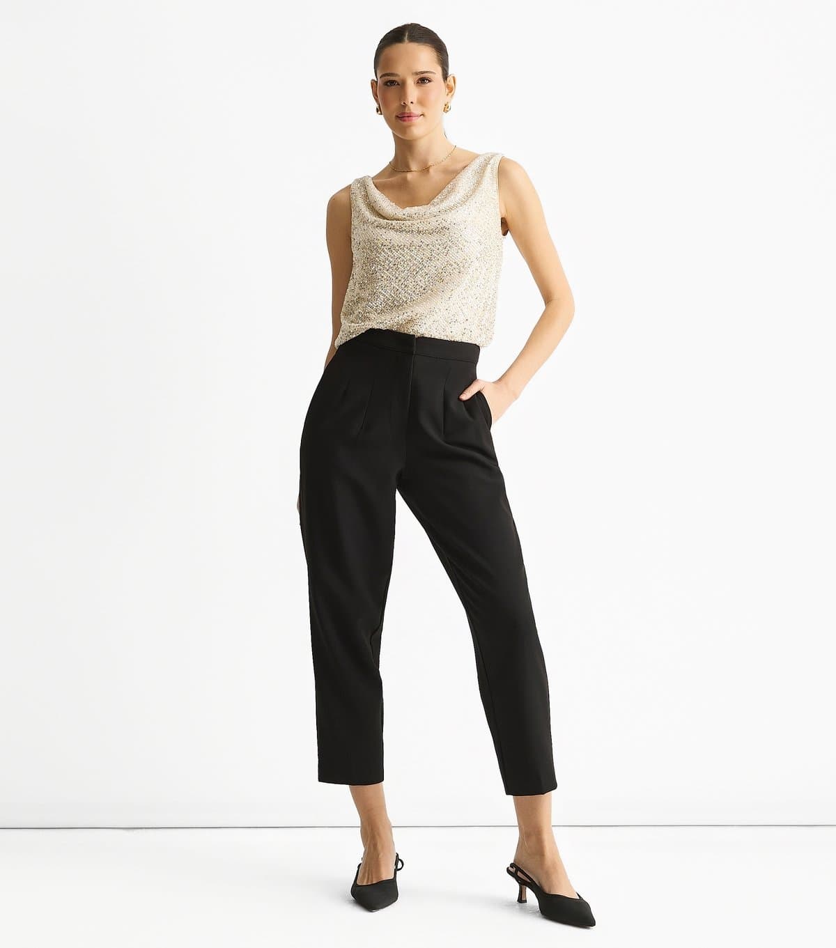 Gini London Women's Gold Cowl Neck Sequin Top Gini London New Look