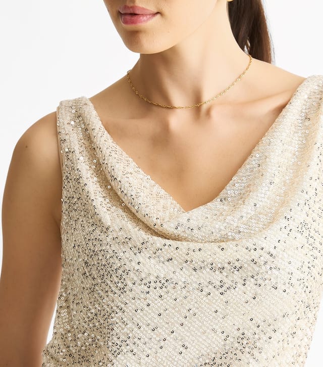 Gini London Women's Gold Cowl Neck Sequin Top Gini London New Look - 2