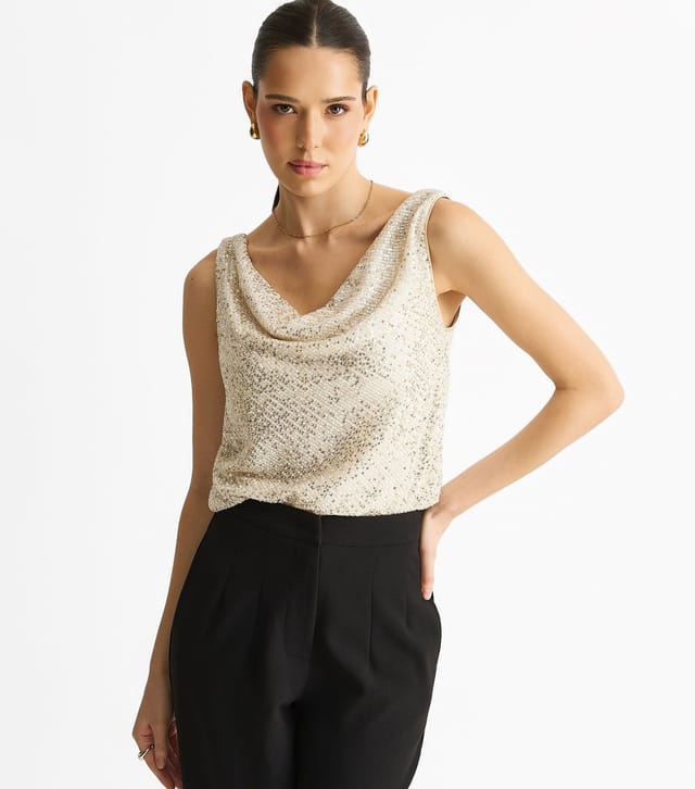 Gini London Women's Gold Cowl Neck Sequin Top Gini London New Look - 3