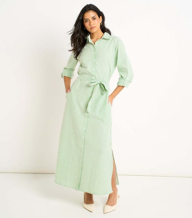 Gini London Women's Green Striped Long Sleeved Midi Shirt Dress Gini London New Look - 2