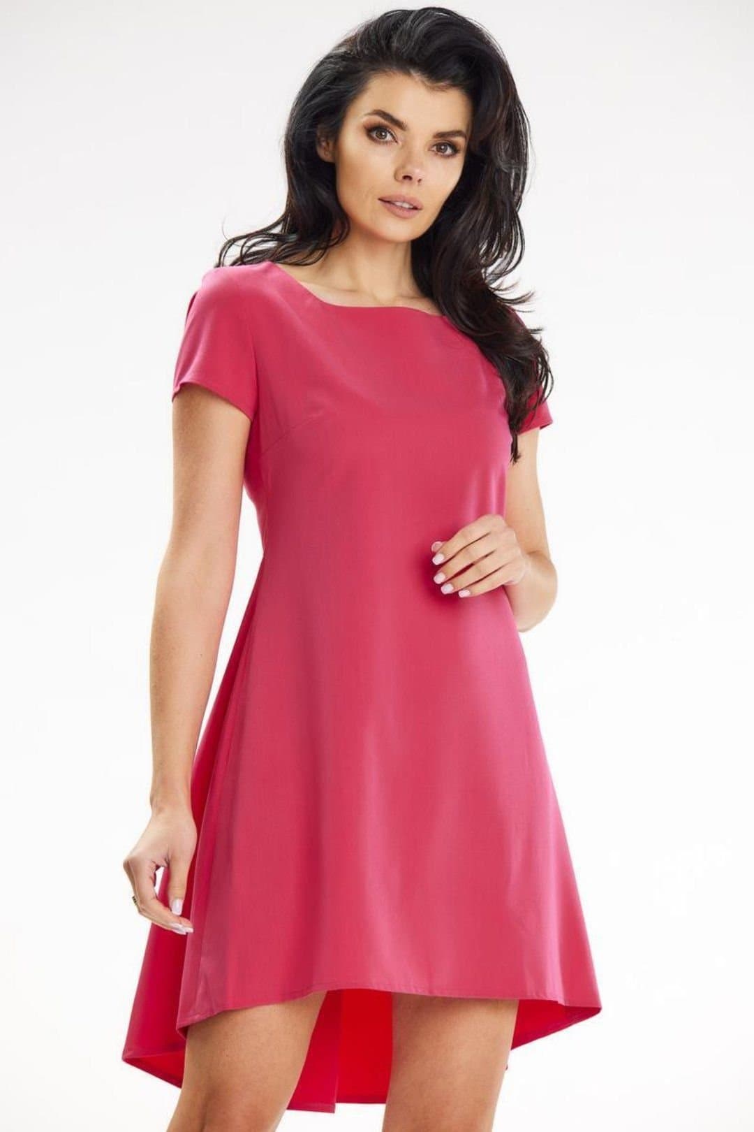 Love Lace Love Lace Women's Asymmetrical Trapeze Day Dress with Back Pleats in Pink