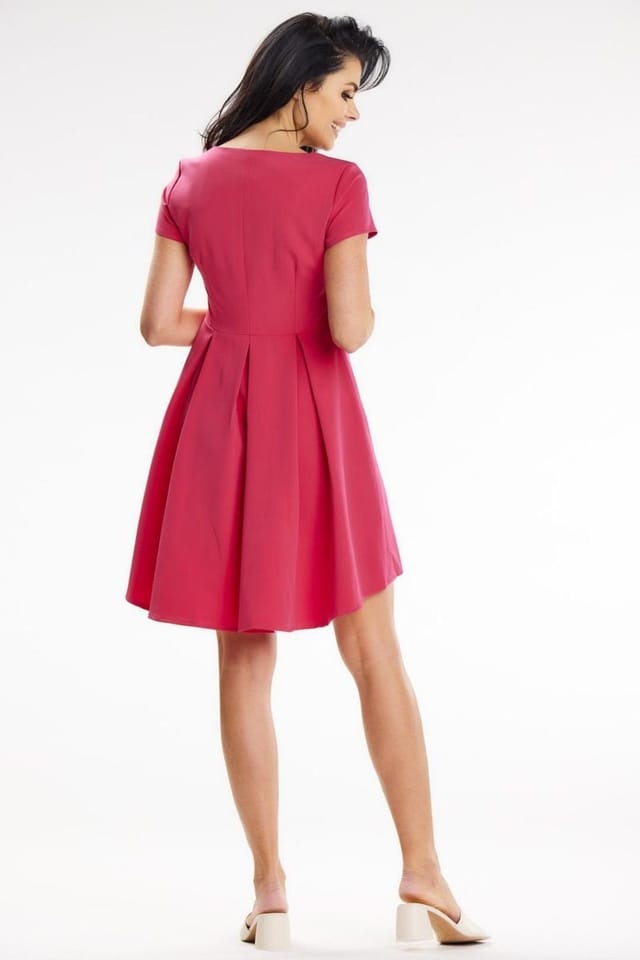 Love Lace Love Lace Women's Asymmetrical Trapeze Day Dress with Back Pleats in Pink - 3