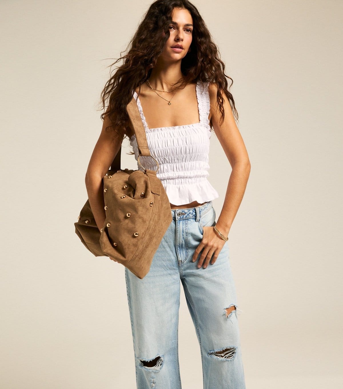New Look White Floral Print Shirred Cami Top