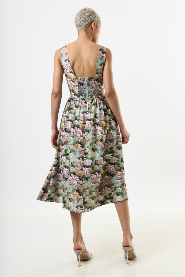 Louche Louche Women's Sherazade 3D Daisy Print Square Neck Midi Dress - Green - 2