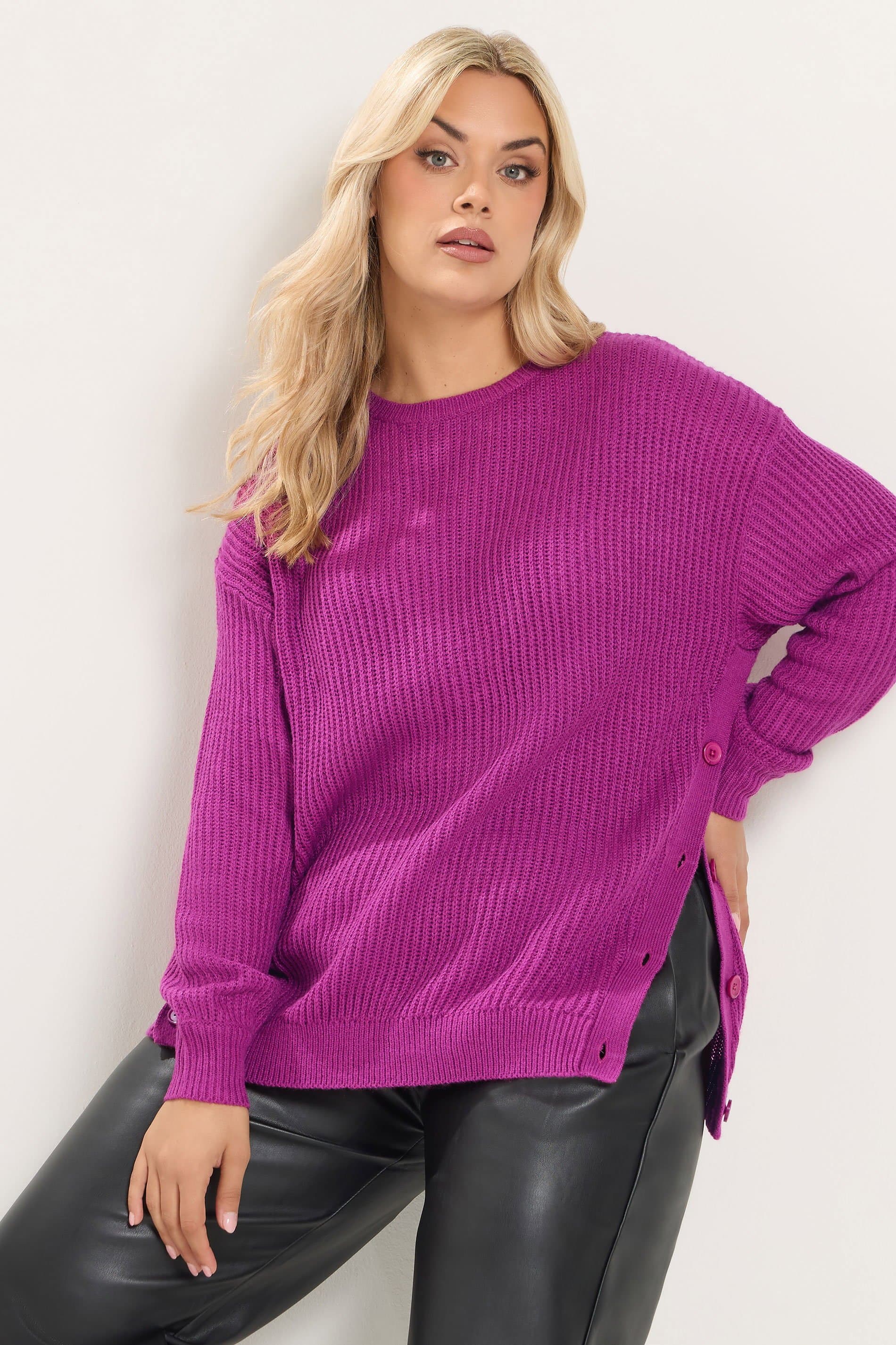 Yours Plus Size Pink Side Button Knitted Jumper