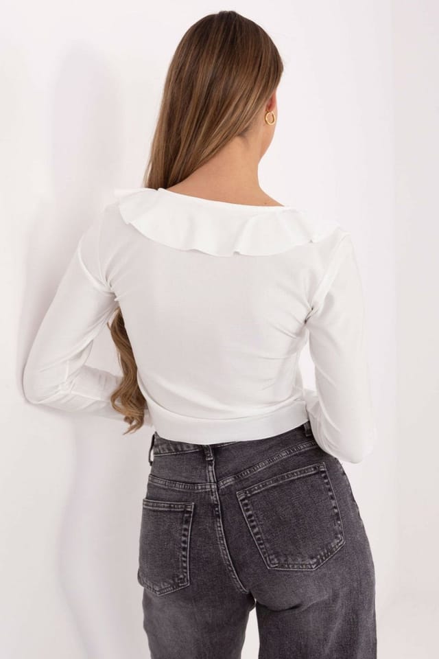 Love Lace Love Lace Women's Elegant Polyester Viscose Tie Neck Ruffle Blouse in White - 3