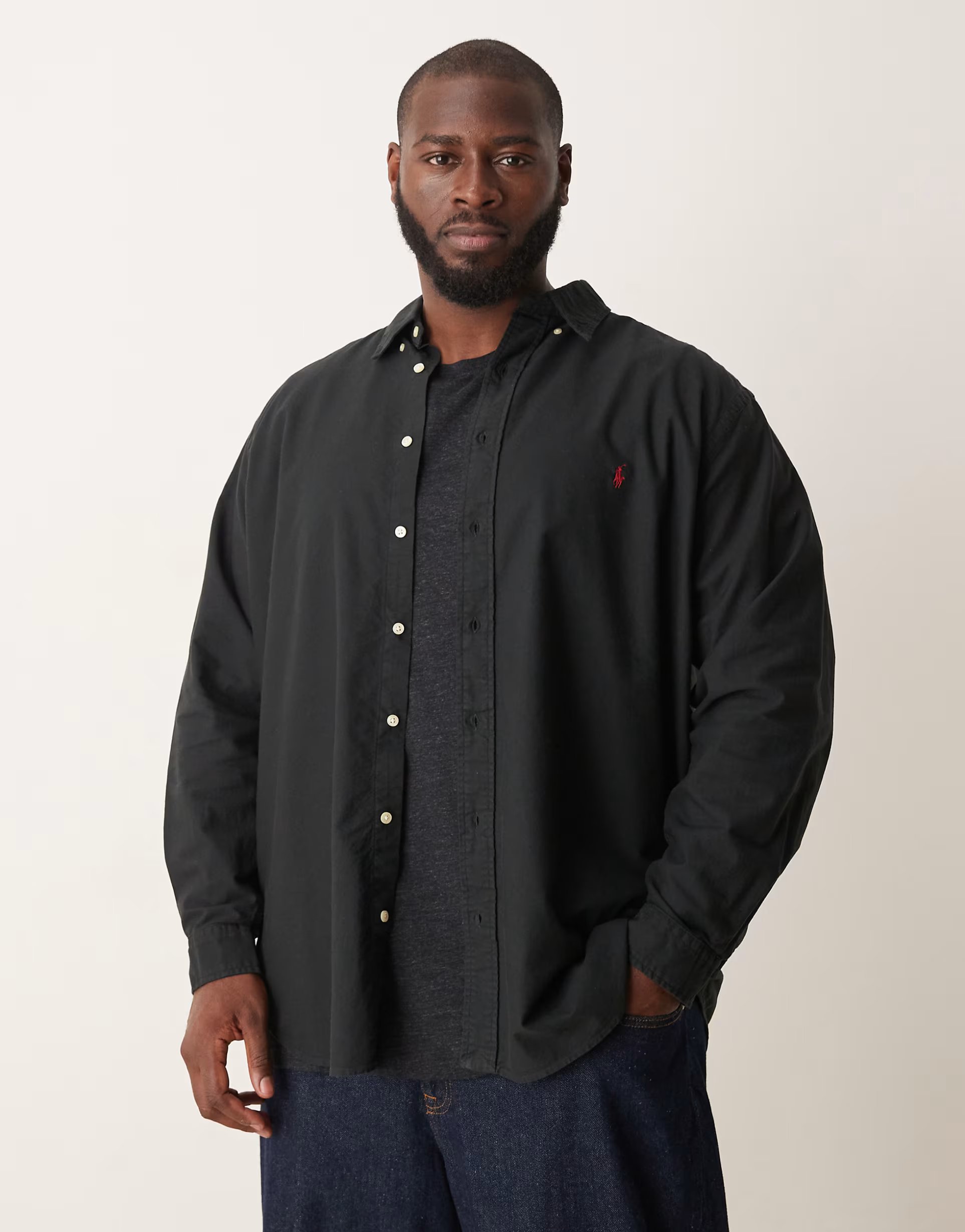 ASOS Polo Ralph Lauren Big & Tall icon logo oxford shirt in black - 1