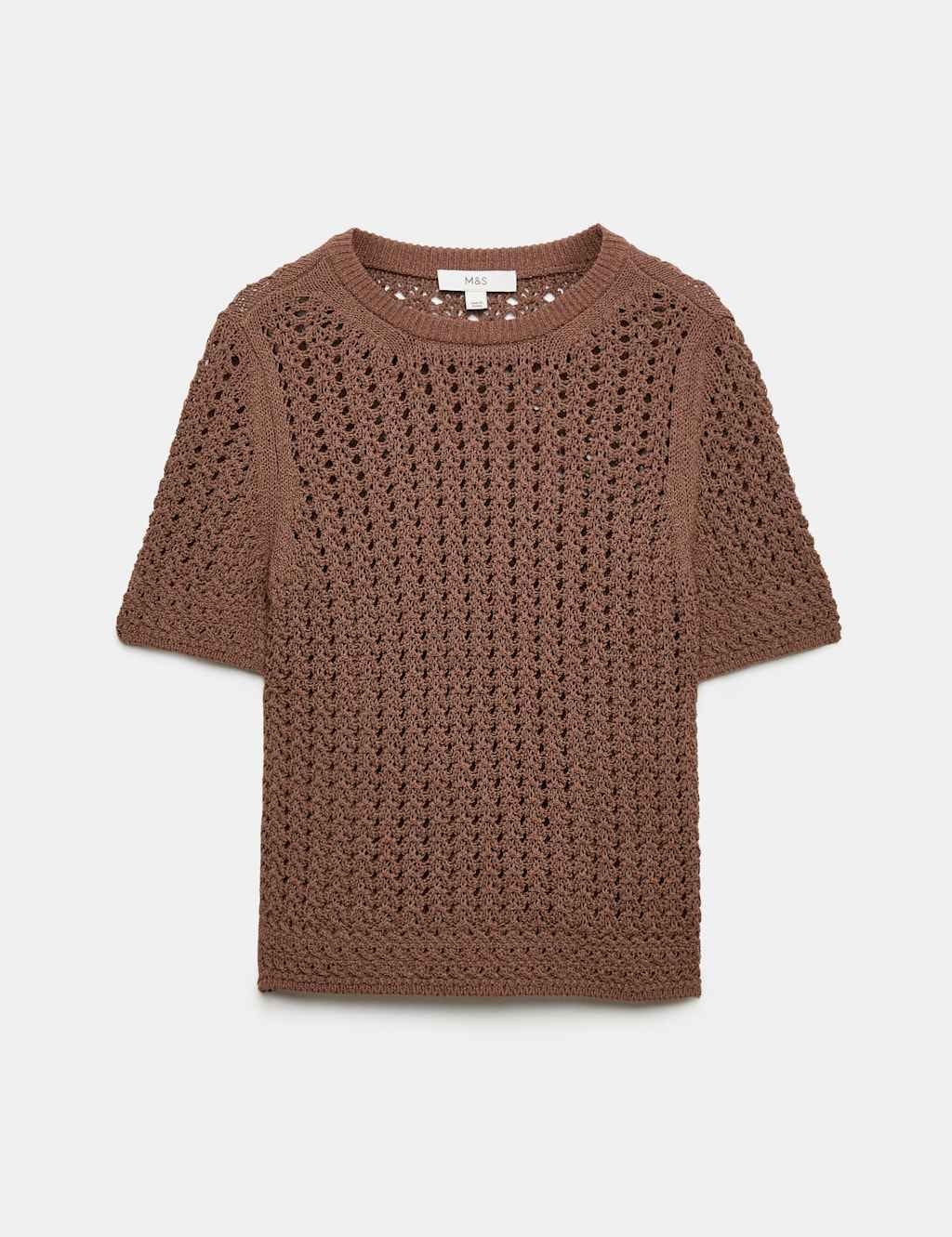 M&S Golden Brown Cotton Blend Textured Knitted Top