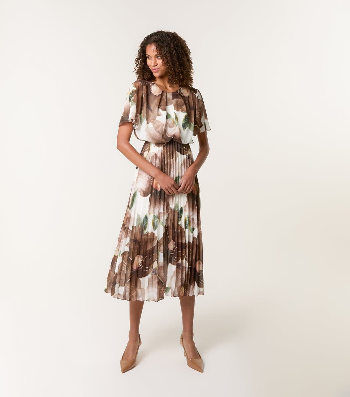 Blue Vanilla Women's Dark Brown Floral Print Pleated Midi Dress Blue Vanilla New Look