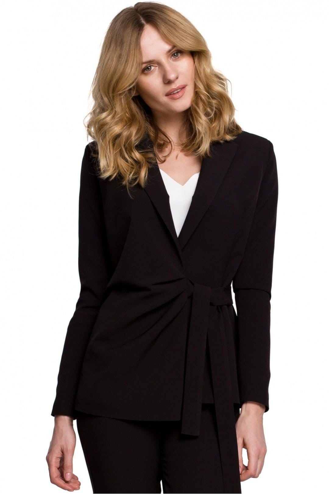 Love Lace Black Wrap-Front Pleated Blazer