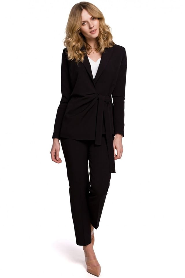 Love Lace Love Lace Women's Waist Pleated Side Binding Lined Jacket in Black - 2