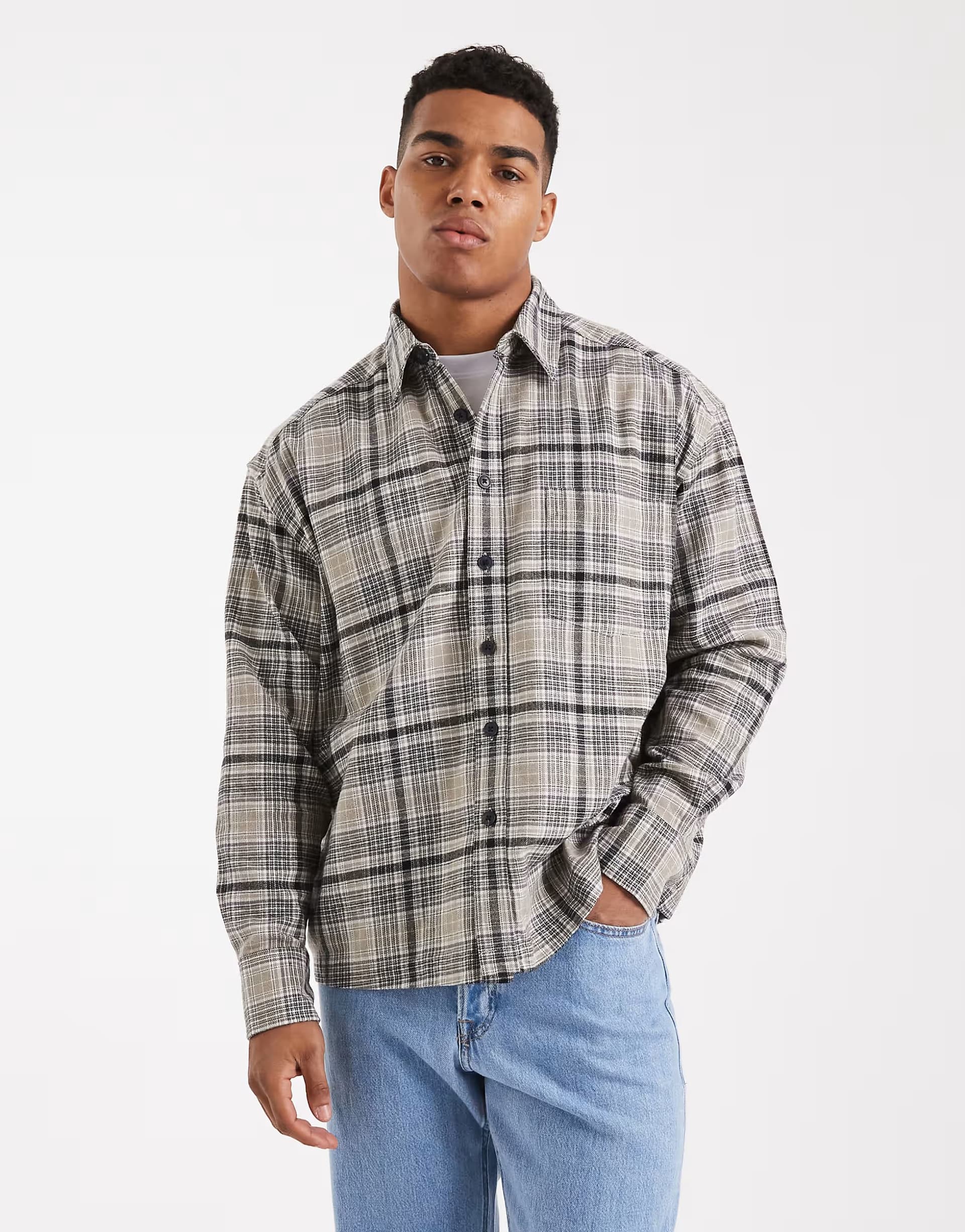 ASOS ASOS Grey Check Boxy Long Sleeve Shirt
