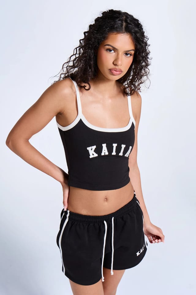Kaiia Kaiia Logo Contrast Cami Top Black & White - 2